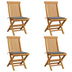 Chaises de jardin avec coussins gris 4 pcs Bois de teck massif 3062569