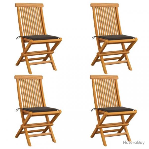 Chaises de jardin avec coussins taupe 4 pcs Bois de teck massif 3062576