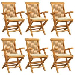 Chaises de jardin avec coussins crème 6 pcs Bois de teck massif 3062543