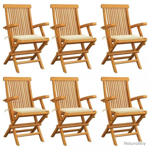 Chaises de jardin avec coussins crme 6 pcs Bois de teck massif 3062543