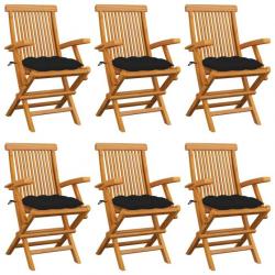 Chaises de jardin avec coussins noir 6 pcs Bois de teck massif 3062563