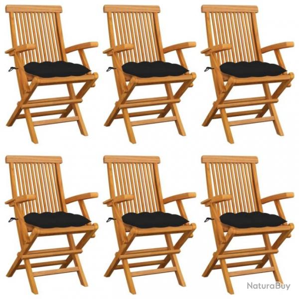 Chaises de jardin avec coussins noir 6 pcs Bois de teck massif 3062563
