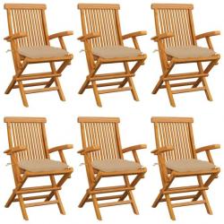 Chaises de jardin avec coussins beige 6 pcs Bois de teck massif 3062559