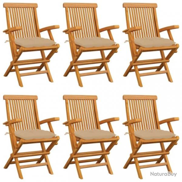 Chaises de jardin avec coussins beige 6 pcs Bois de teck massif 3062559