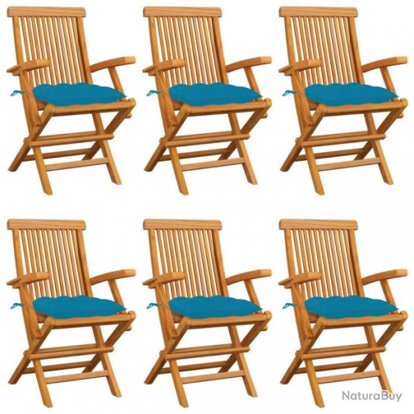 Chaises de jardin avec coussins bleu clair 6 pcs Teck massif 3062560