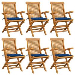 Chaises de jardin avec coussins bleu royal 6 pcs Bois de teck 3062551