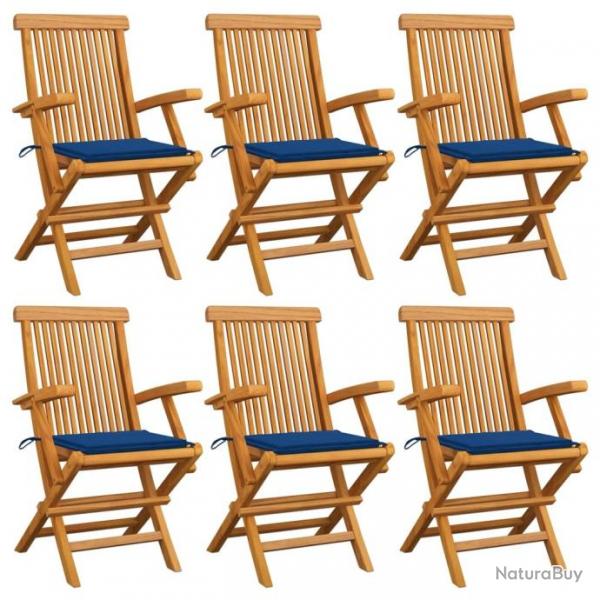 Chaises de jardin avec coussins bleu royal 6 pcs Bois de teck 3062551