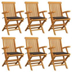 Chaises de jardin avec coussins taupe 6 pcs Bois de teck massif 3062549