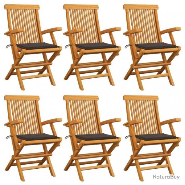 Chaises de jardin avec coussins taupe 6 pcs Bois de teck massif 3062549