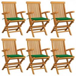 Chaises de jardin avec coussins vert 6 pcs Bois de teck massif 3062546