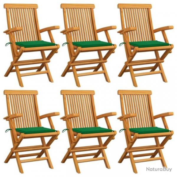 Chaises de jardin avec coussins vert 6 pcs Bois de teck massif 3062546