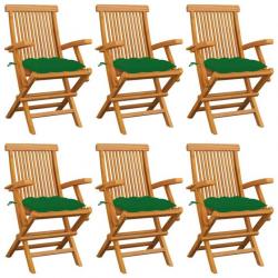 Chaises de jardin avec coussins vert 6 pcs Bois de teck massif 3062561