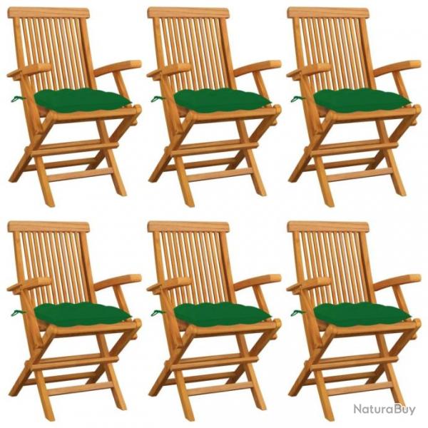 Chaises de jardin avec coussins vert 6 pcs Bois de teck massif 3062561