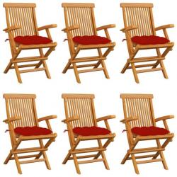 Chaises de jardin avec coussins rouge 6 pcs Bois de teck massif 3062562