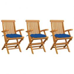 Chaises de jardin avec coussins bleu 3 pcs Bois de teck massif 3062539