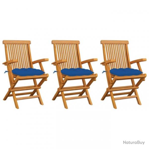 Chaises de jardin avec coussins bleu 3 pcs Bois de teck massif 3062539