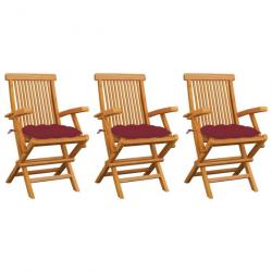 Chaises de jardin avec coussins rouge bordeaux 3pcs Teck massif 3062538