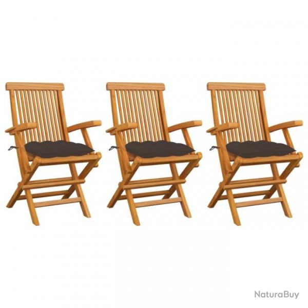 Chaises de jardin avec coussins taupe 3 pcs Bois de teck massif 3062537