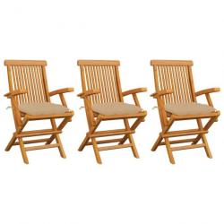 Chaises de jardin avec coussins beige 3 pcs Bois de teck massif 3062532