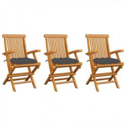 Chaises de jardin avec coussins anthracite 3 pcs Bois de teck 3062529
