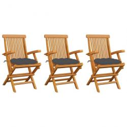 Chaises de jardin avec coussins anthracite 3 pcs Bois de teck 3062529