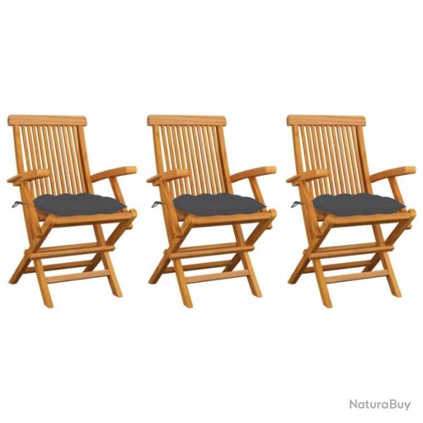 Chaises de jardin avec coussins anthracite 3 pcs Bois de teck 3062529