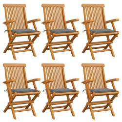 Chaises de jardin avec coussins gris 6 pcs Bois de teck massif 3062542