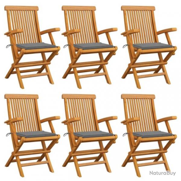 Chaises de jardin avec coussins gris 6 pcs Bois de teck massif 3062542