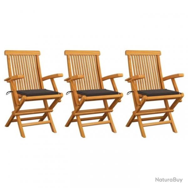 Chaises de jardin avec coussins taupe 3 pcs Bois de teck massif 3062522