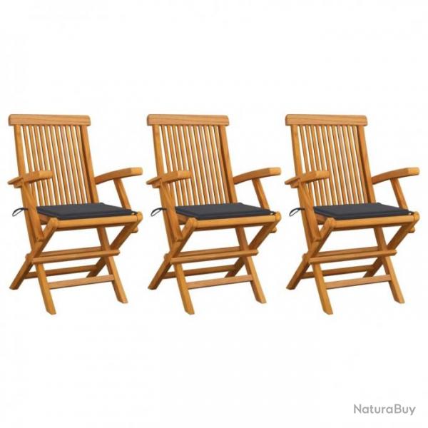 Chaises de jardin avec coussins anthracite 3 pcs Bois de teck 3062514