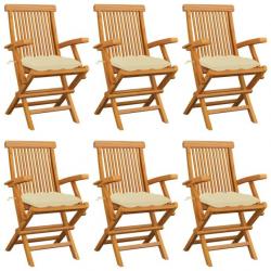 Chaises de jardin avec coussins blanc crème 6 pcs Teck massif 3062558