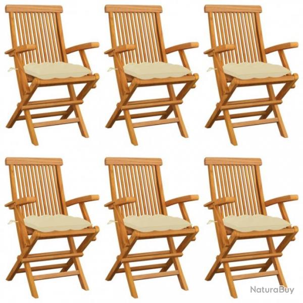 Chaises de jardin avec coussins blanc crme 6 pcs Teck massif 3062558