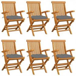 Chaises de jardin avec coussins gris 6 pcs Bois de teck massif 3062557