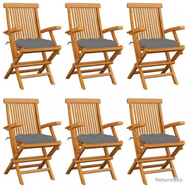 Chaises de jardin avec coussins gris 6 pcs Bois de teck massif 3062557