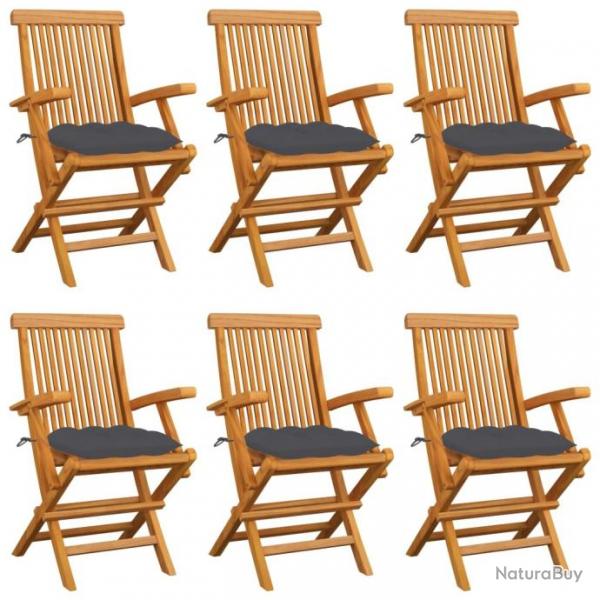 Chaises de jardin avec coussins anthracite 6 pcs Bois de teck 3062556