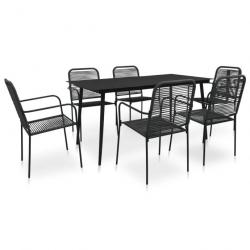 Mobilier à dîner d'extérieur 7 pcs Corde en coton et acier Noir 48570