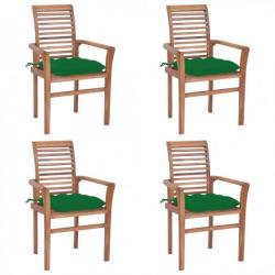 Chaises à dîner 4 pcs avec coussins vert Bois de teck solide