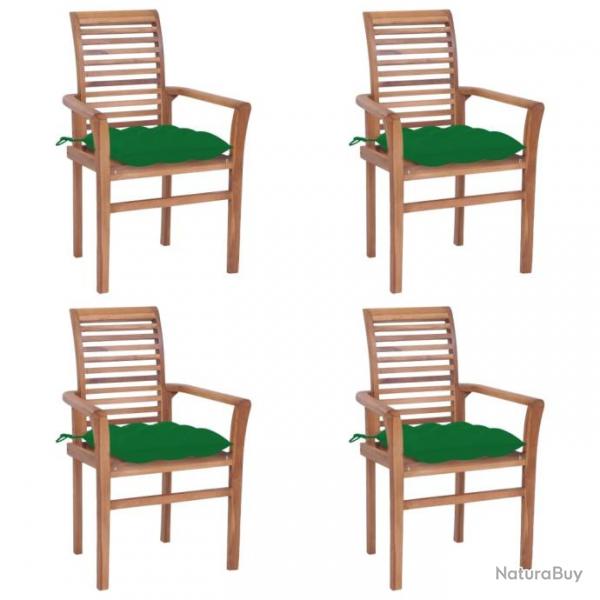 Chaises  dner 4 pcs avec coussins vert Bois de teck solide