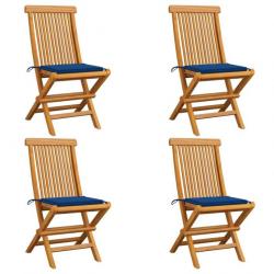 Chaises de jardin avec coussins bleu royal 4 pcs Bois de teck 3062578