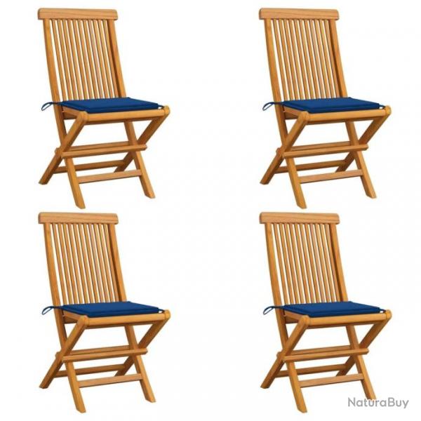 Chaises de jardin avec coussins bleu royal 4 pcs Bois de teck 3062578