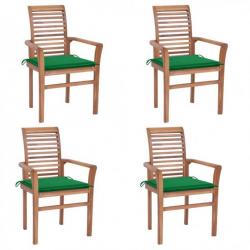 Chaises à dîner 4 pcs avec coussins vert Bois de teck solide 3062627