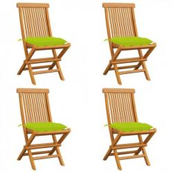 Chaises de jardin avec coussins vert vif 4 pcs Bois de teck 3062594