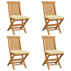 Chaises de jardin avec coussins blanc crème 4 pcs Teck massif 3062585