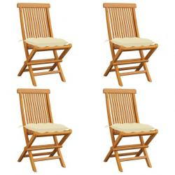 Chaises de jardin avec coussins blanc crème 4 pcs Teck massif 3062585