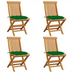 Chaises de jardin avec coussins vert 4 pcs Bois de teck massif 3062588