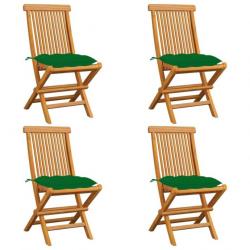 Chaises de jardin avec coussins vert 4 pcs Bois de teck massif 3062588