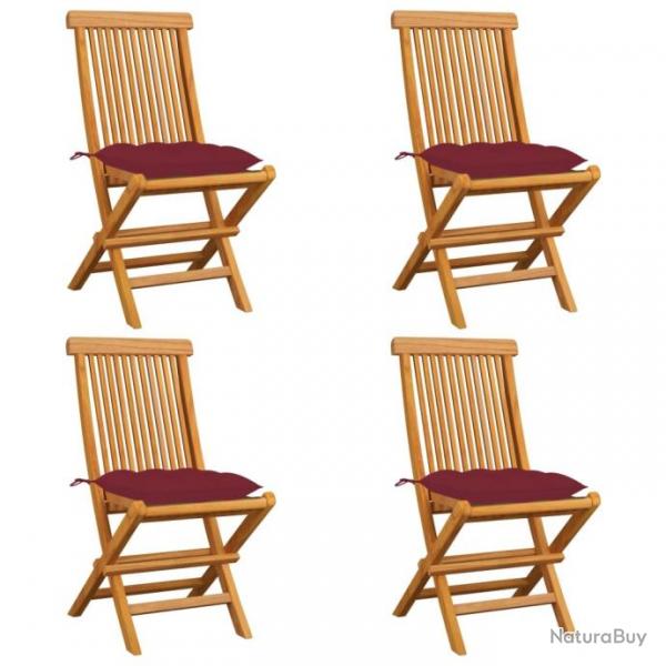 Chaises de jardin avec coussins rouge bordeaux 4pcs Teck massif 3062592