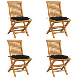 Chaises de jardin avec coussins noir 4 pcs Bois de teck massif 3062590