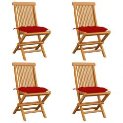 Chaises de jardin avec coussins rouge 4 pcs Bois de teck massif 3062589