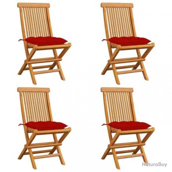 Chaises de jardin avec coussins rouge 4 pcs Bois de teck massif 3062589